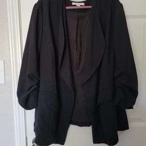 Black Blazer w/ ruched sleeves and drape front